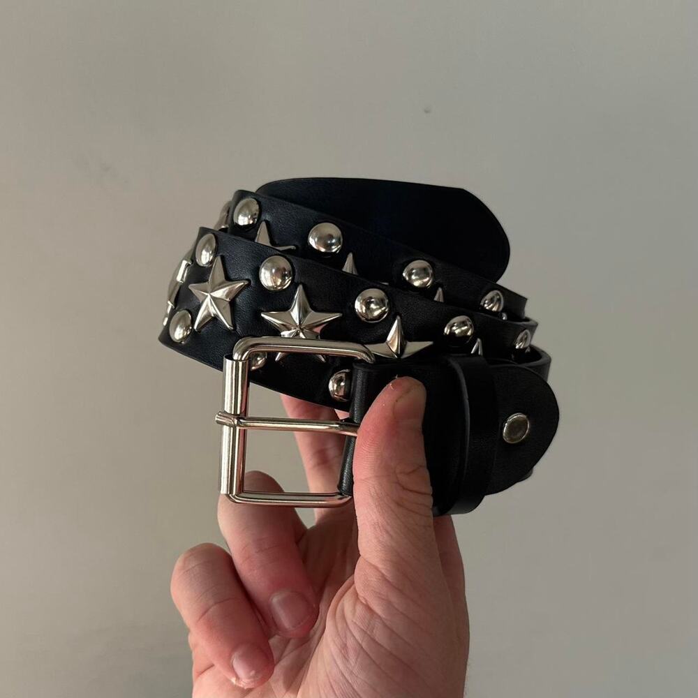 Y2K Black Silver Star Studded Belt Unisex Goth Emo Style 44" Long - Picture 16 of 16